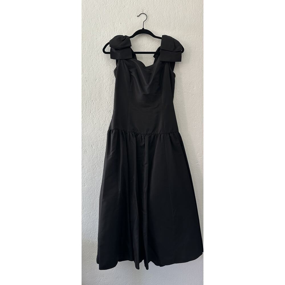 Vintage Gunne Sax Black Dress Jessica McClintock Bow Strap Midi Party Dress Sz 9